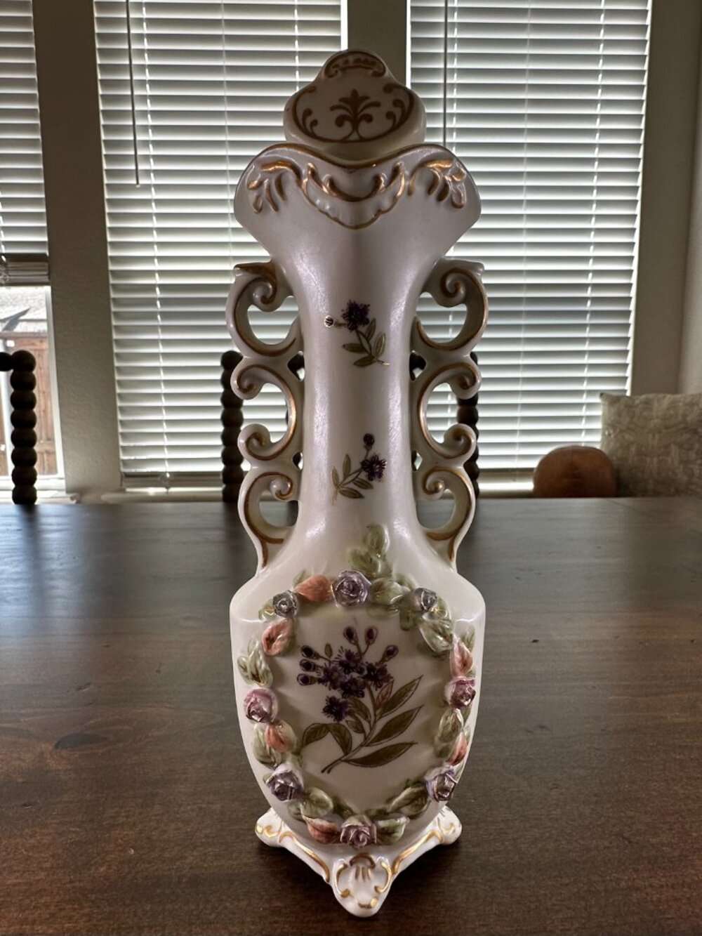 Vintage Japanese Porcelain Vase – NC Mark 6959A – Applied Roses – 10.5" Tall